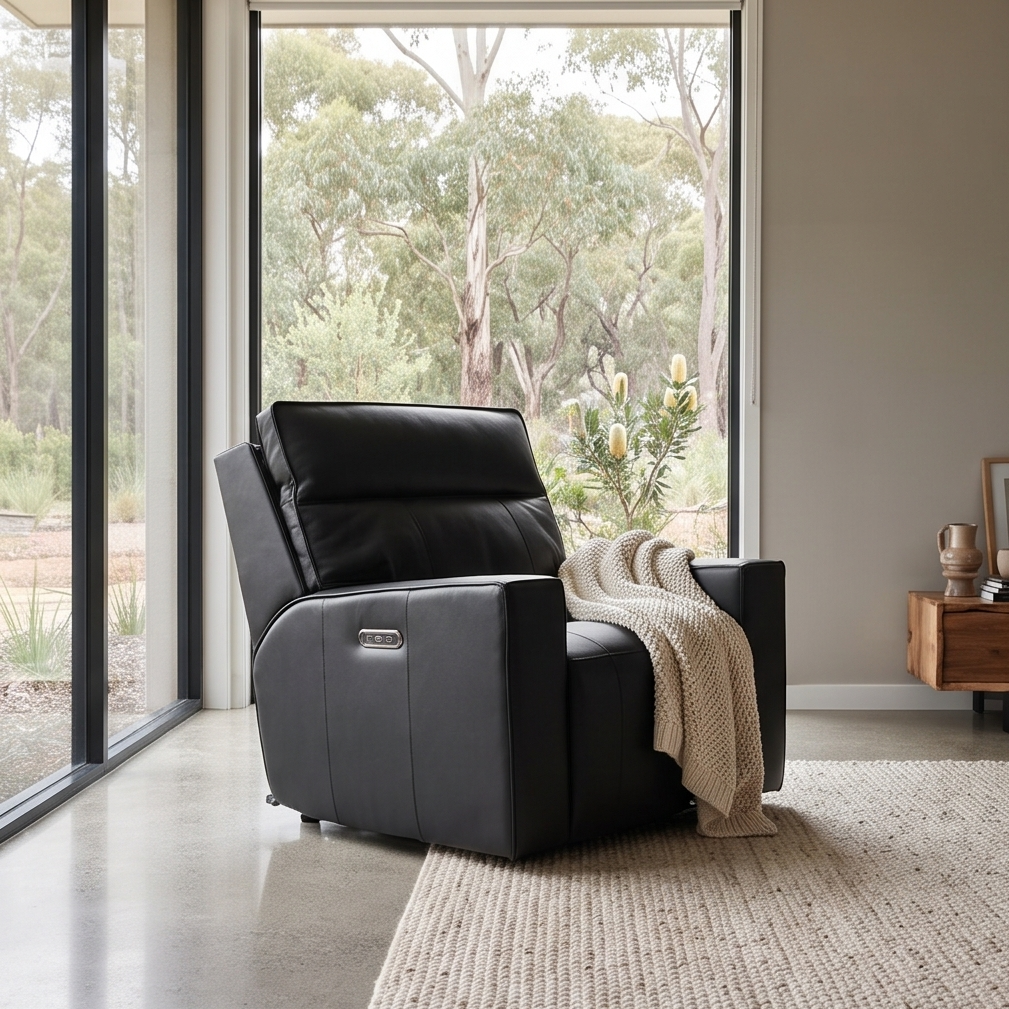 Rockville single recliner with dual electric recliners in black leather
