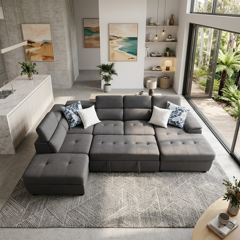 Bronte Right Chaise with sofabed in grey