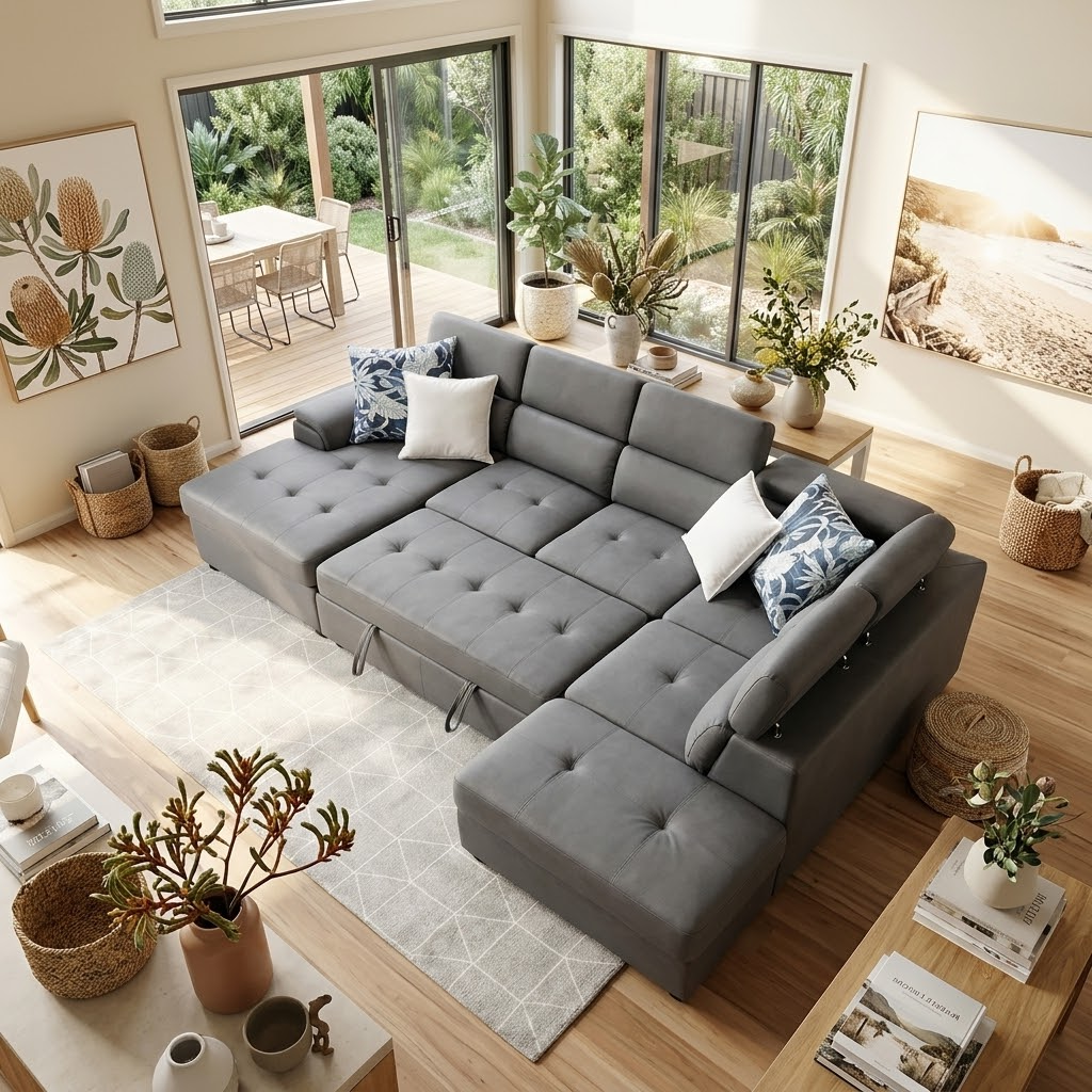 Bronte left chaise with sofabed in grey
