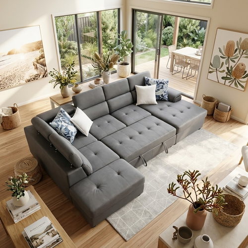 Bronte Right Chaise with sofabed in grey