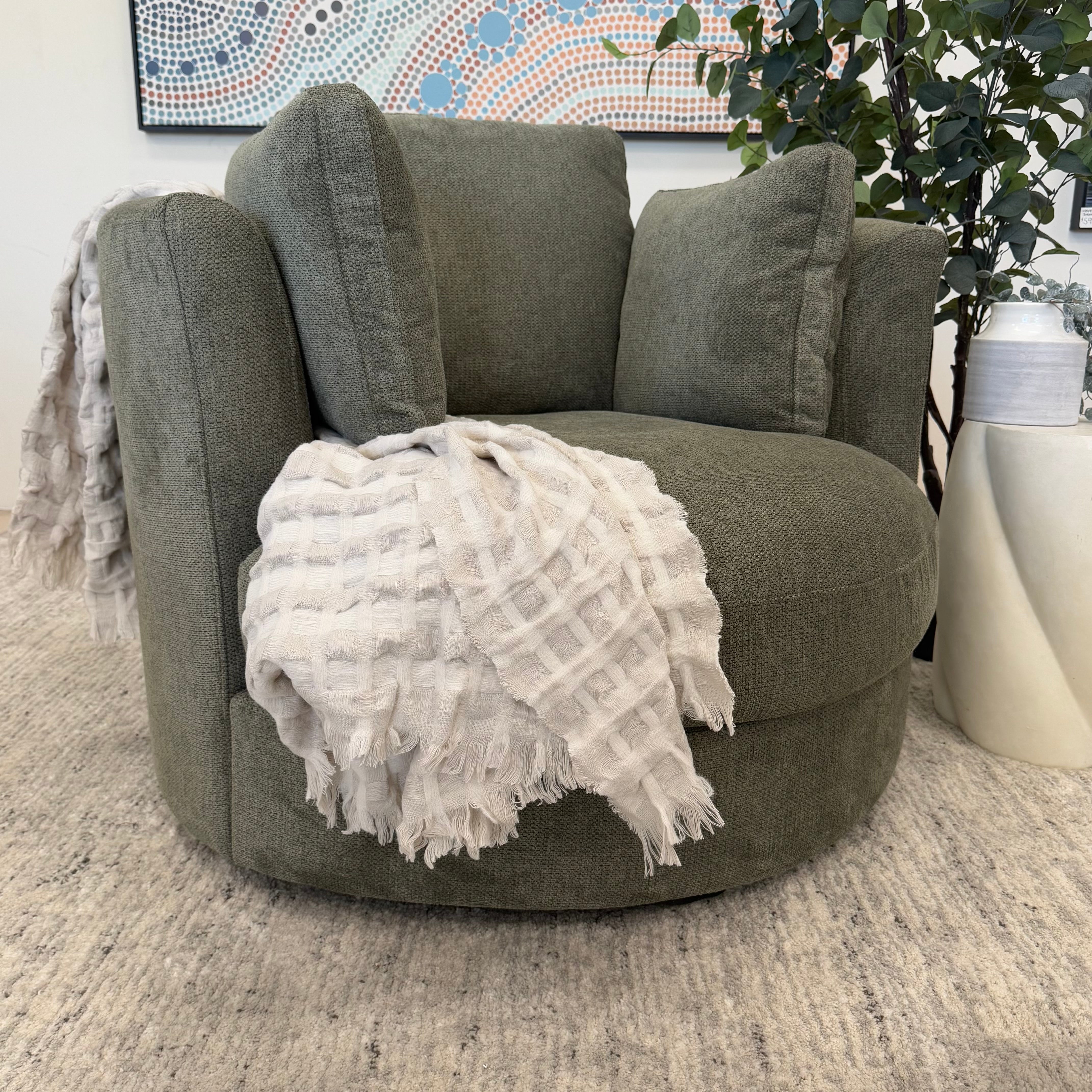 Cloud Soft Cuddle Chair In Pesto Green Upholstery