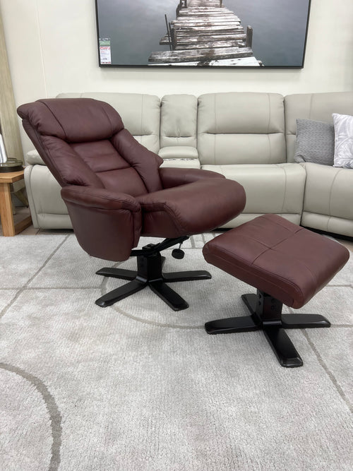 Picasso Relax Recliner Chair & Stool In Burgundy