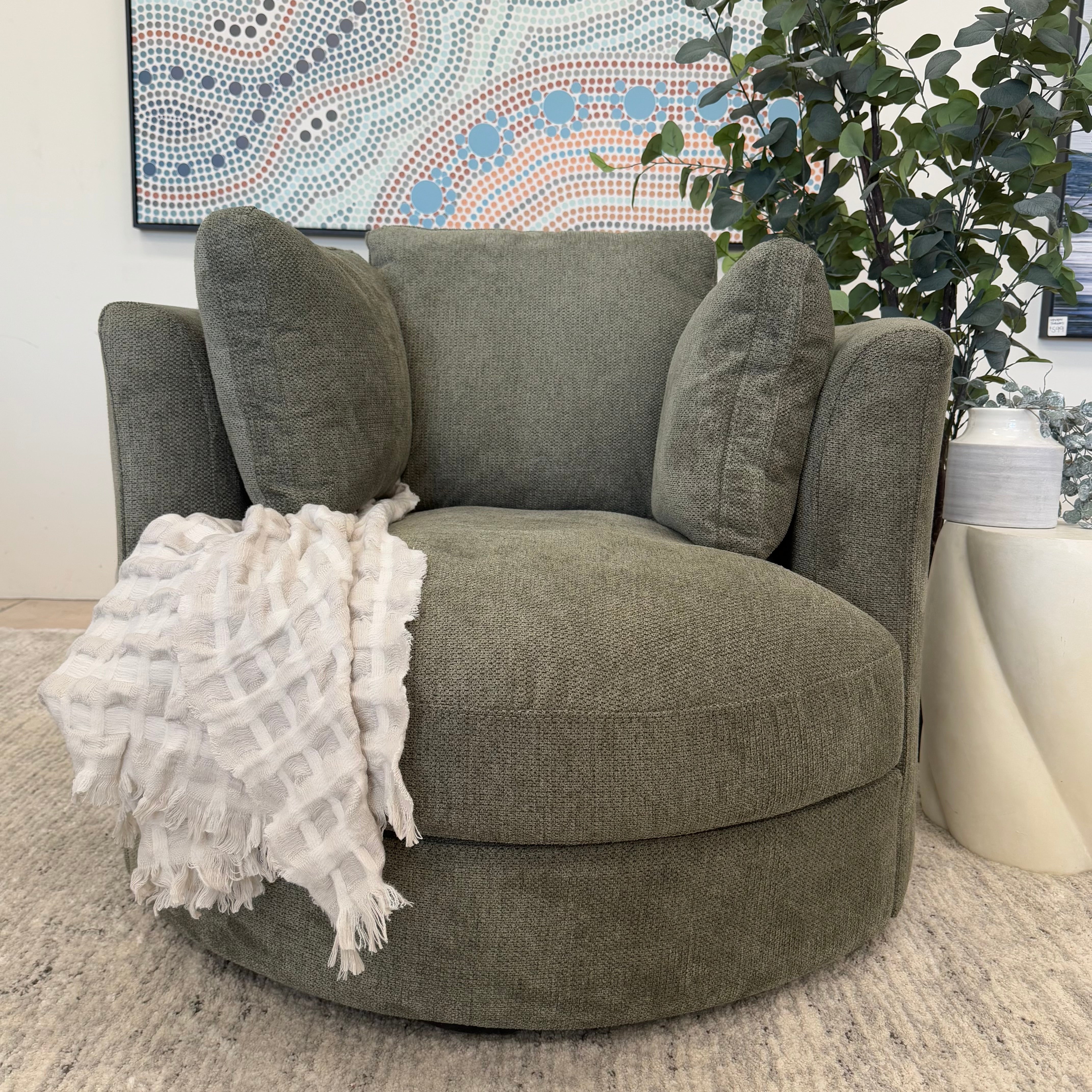Cloud Soft Cuddle Chair In Pesto Green Upholstery