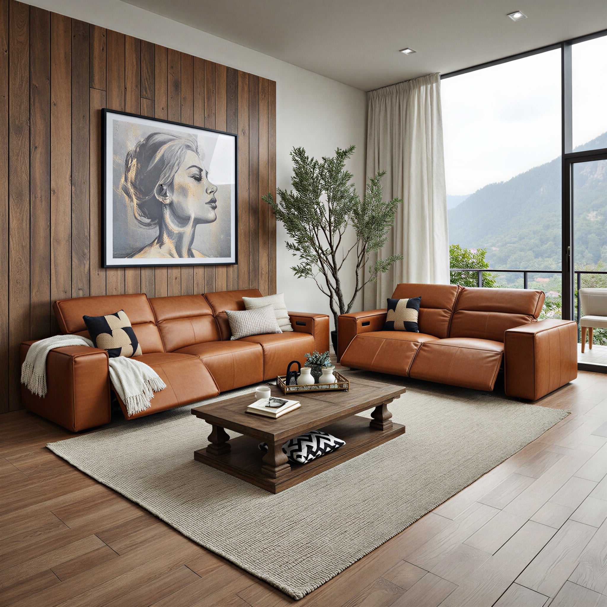 Xander 4+2 Seater Package In Tan 100% Premium Leather With Electric Motion