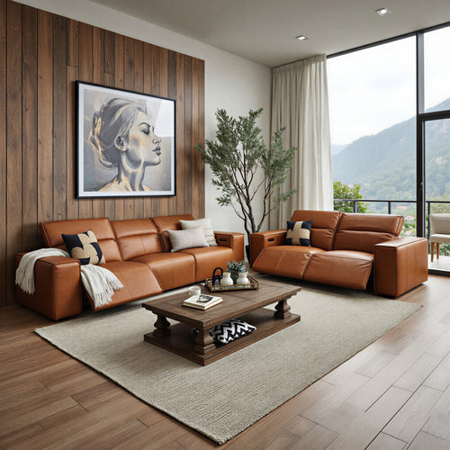 Xander 4+2 Seater Package In Tan 100% Premium Leather With Electric Motion