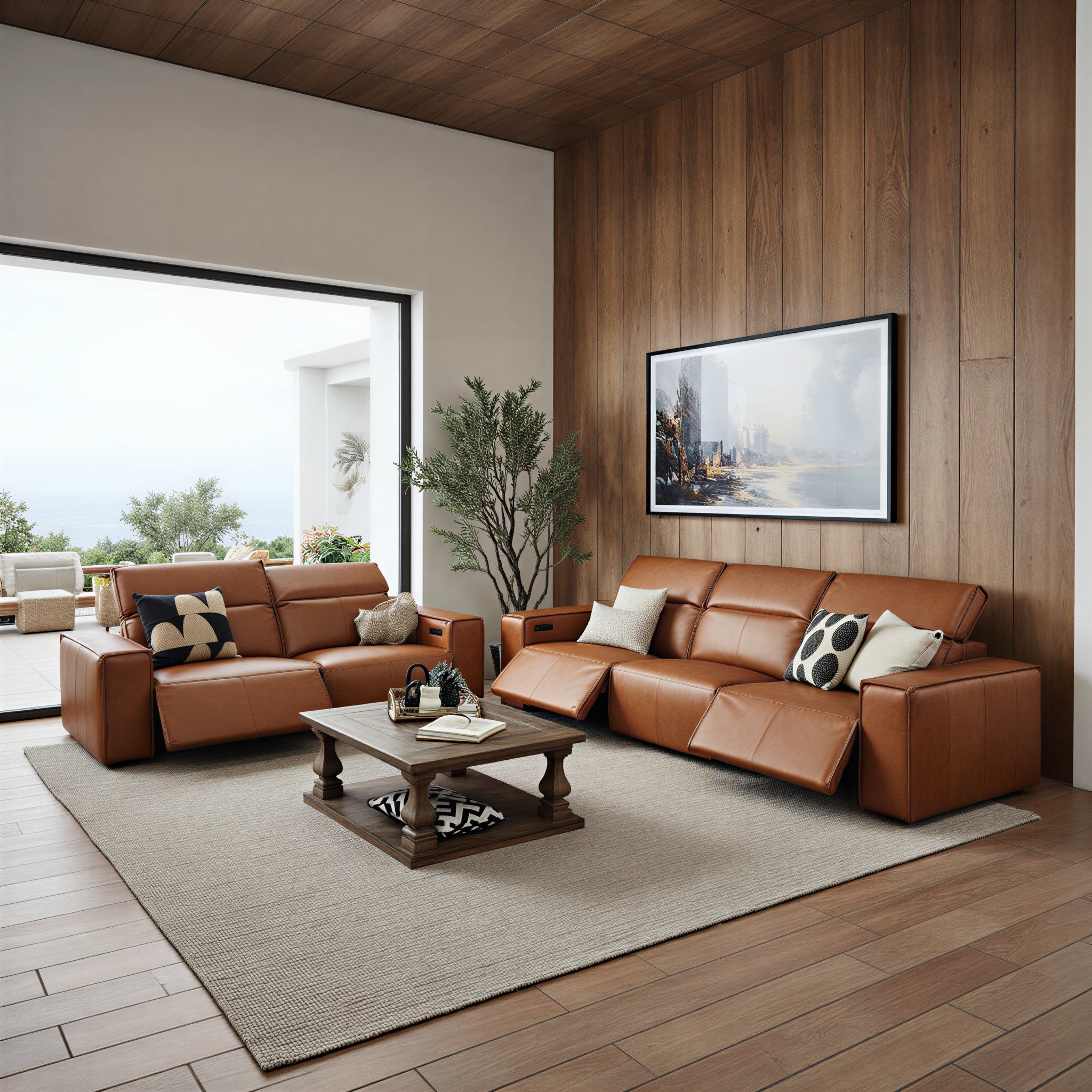 Xander 4+2 Seater Package In Tan 100% Premium Leather With Electric Motion