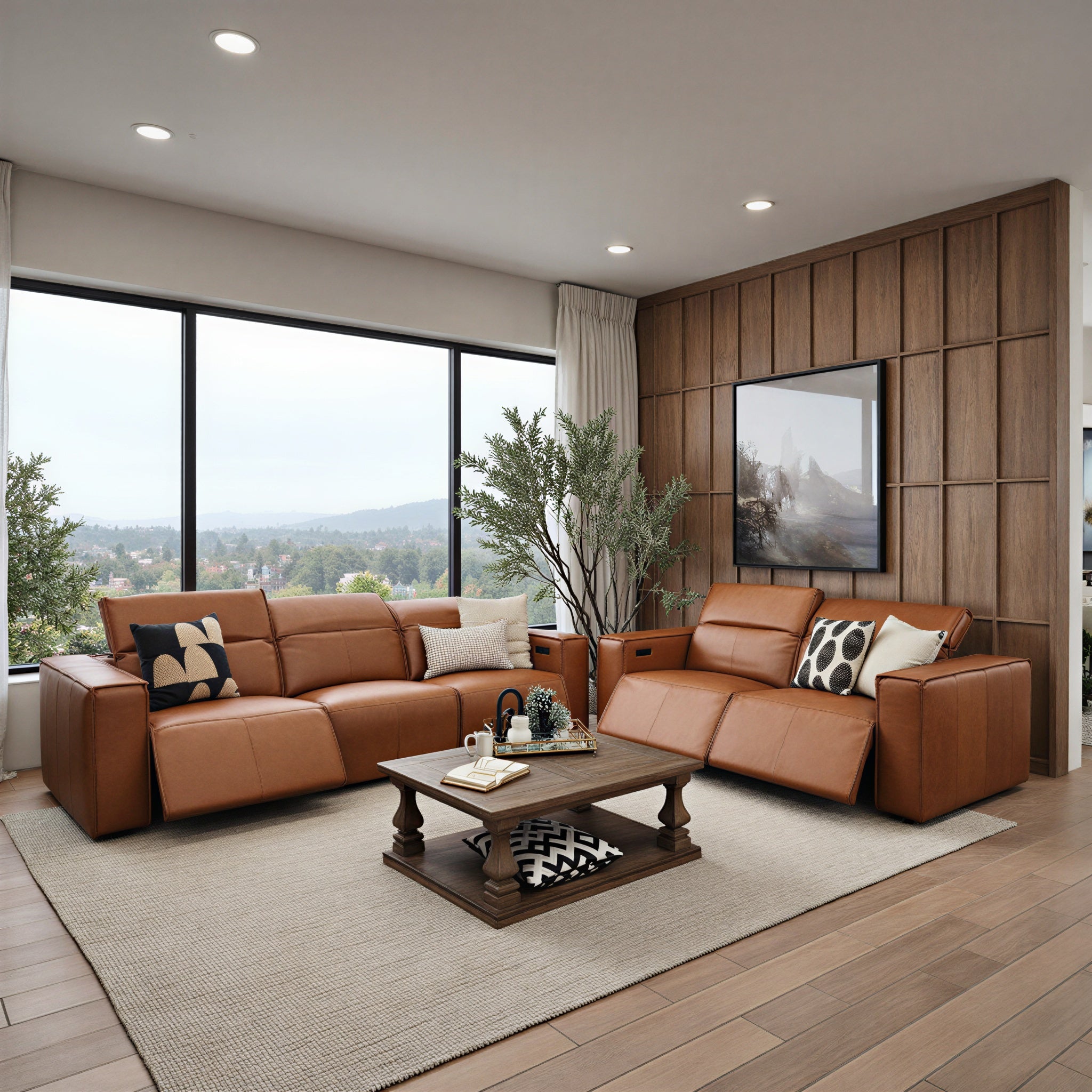 Xander 4+2 Seater Package In Tan 100% Premium Leather With Electric Motion