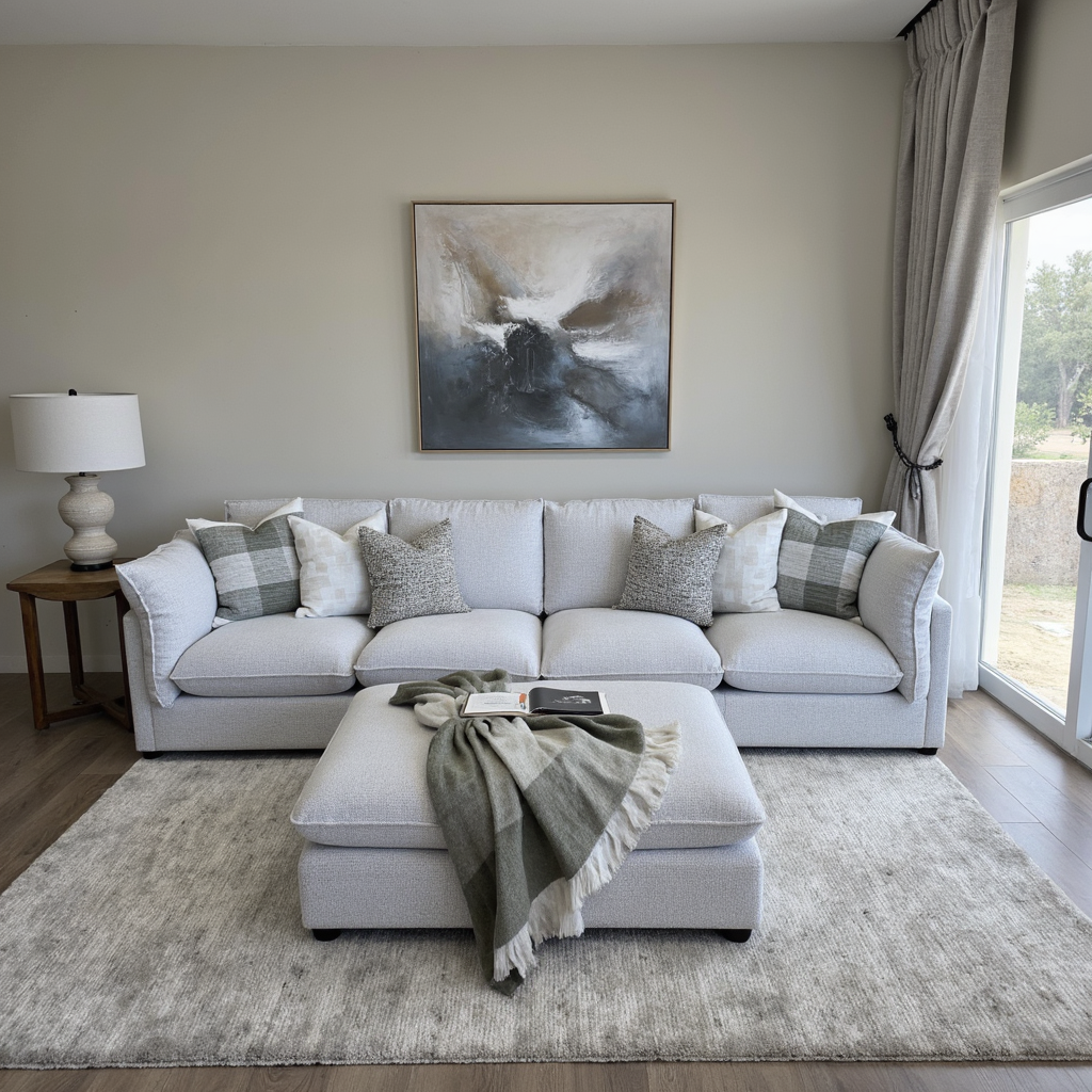 Savannah Cloud Soft Oversized 4 Seater With Ottoman In Grey