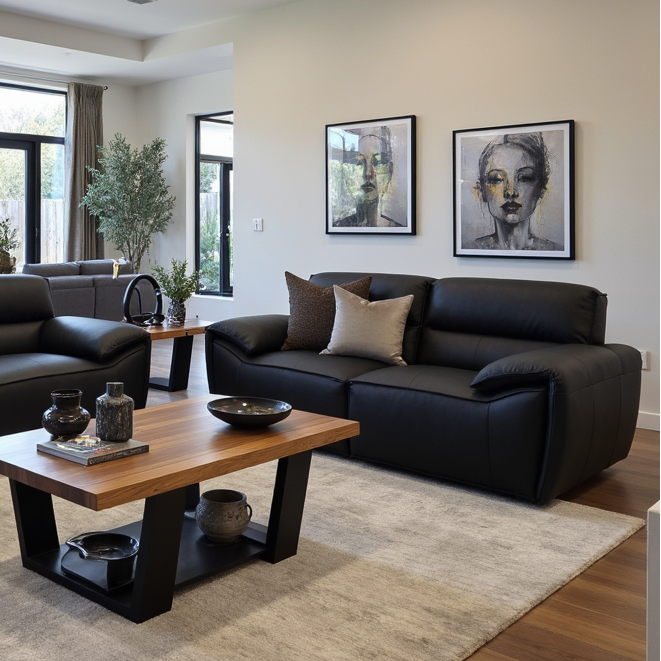 Phillipe 2 Seater In Black Leather