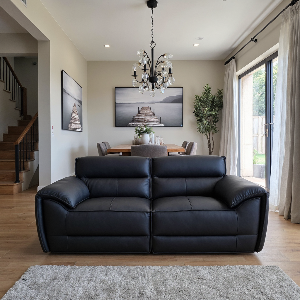 Phillipe 2 Seater In Black Leather