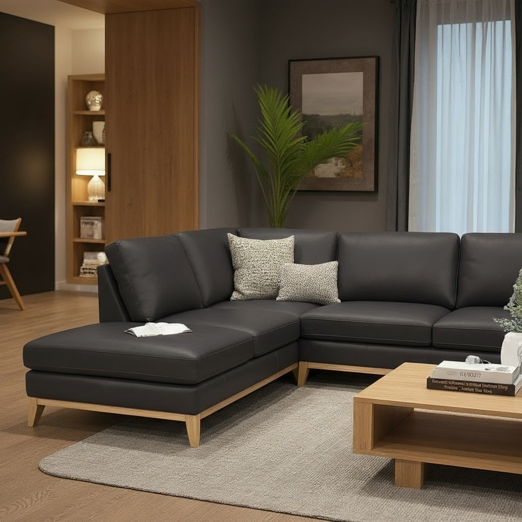 Carson Left Chaise In Black Leather