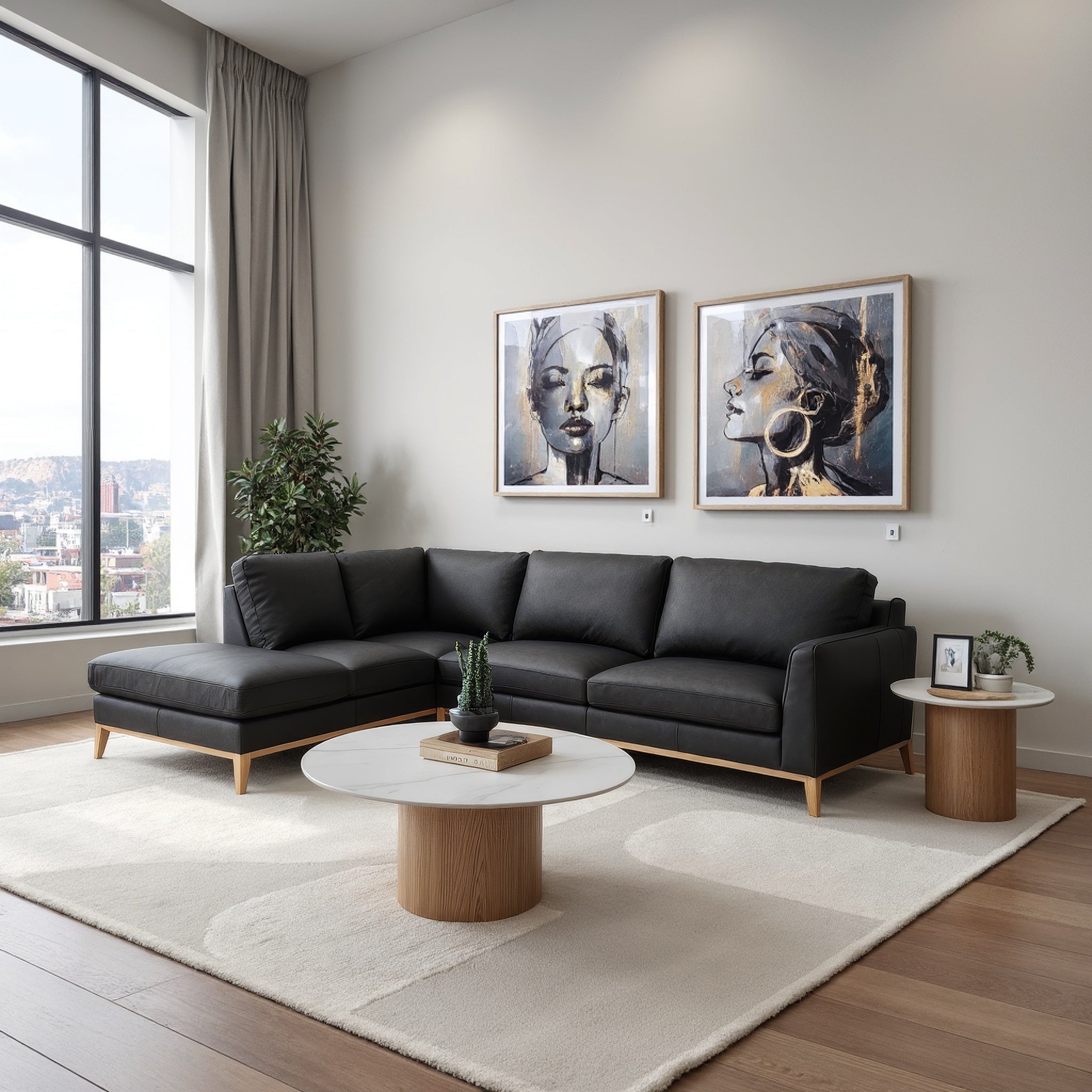 Carson Left Chaise In Black Leather