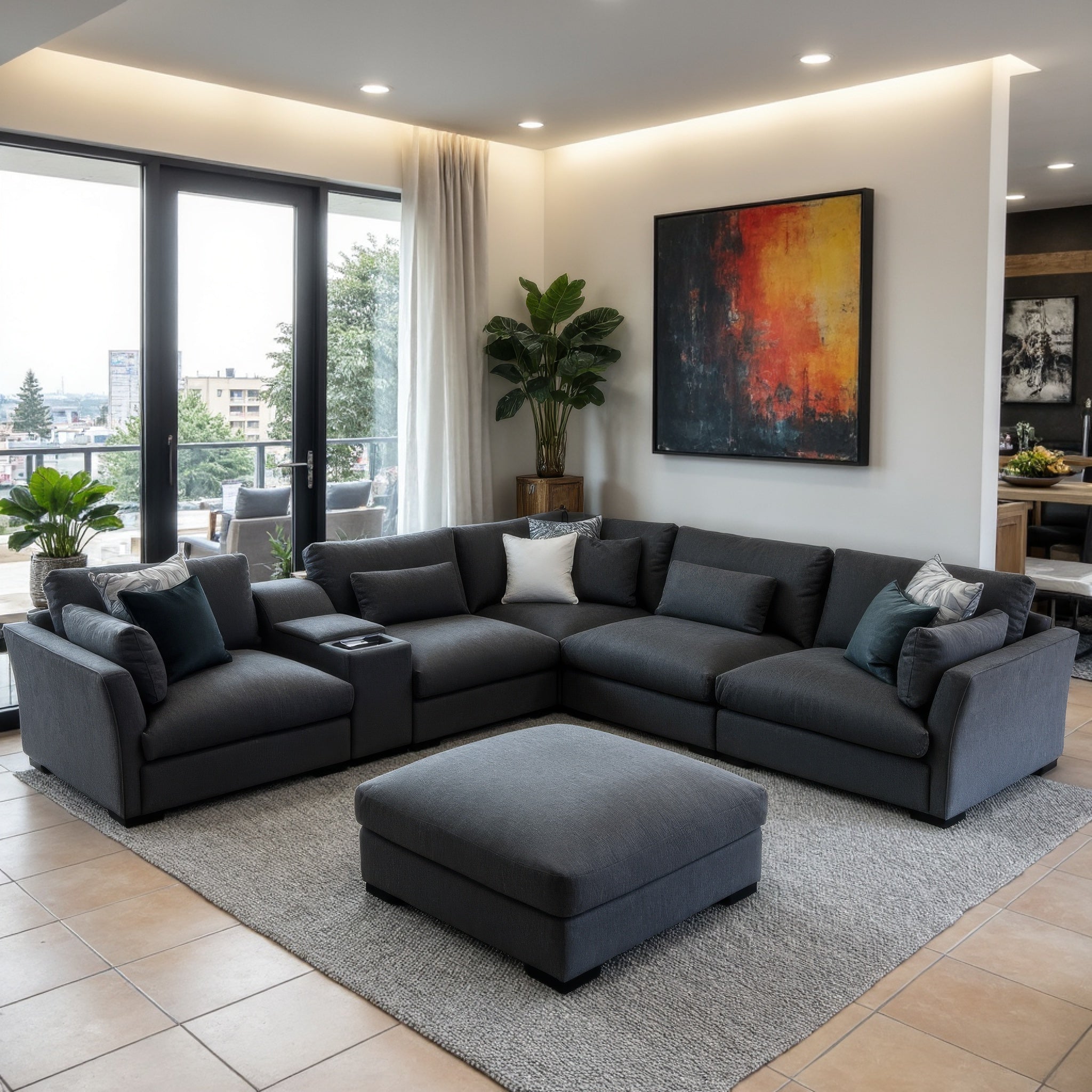 Emerson 6 Piece Corner Lounge In Charcoal Grey