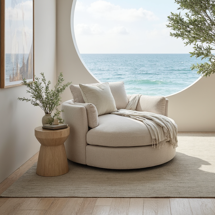 Oversized Cloud Soft Cuddle Chair In Natural Upholstery