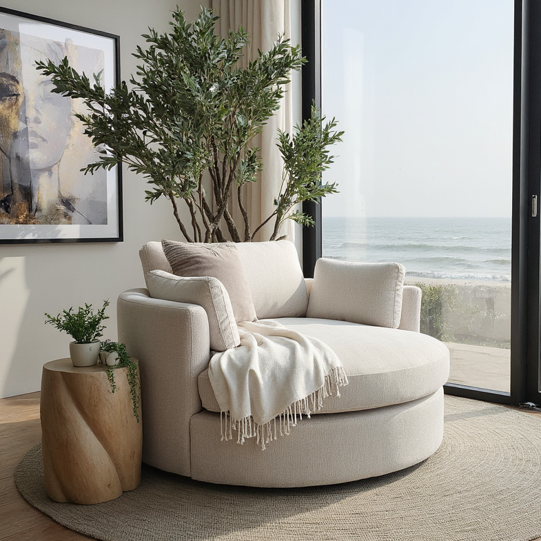 Oversized Cloud Soft Cuddle Chair In Natural Upholstery