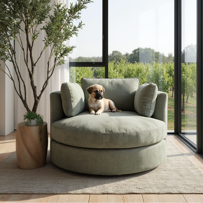 Oversized Cloud Soft Cuddle Chair In Pesto Green Upholstery