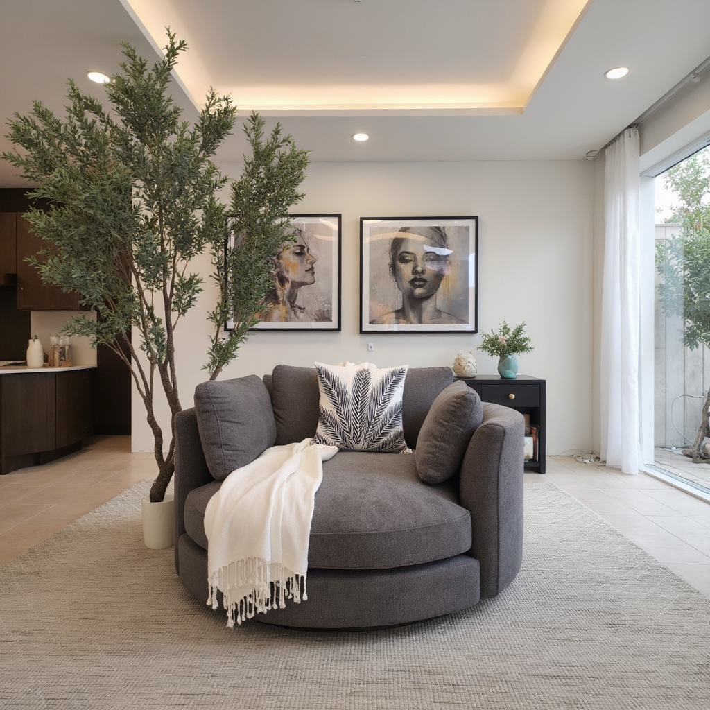 Oversized Cloud Soft Cuddle Chair In Grey Upholstery