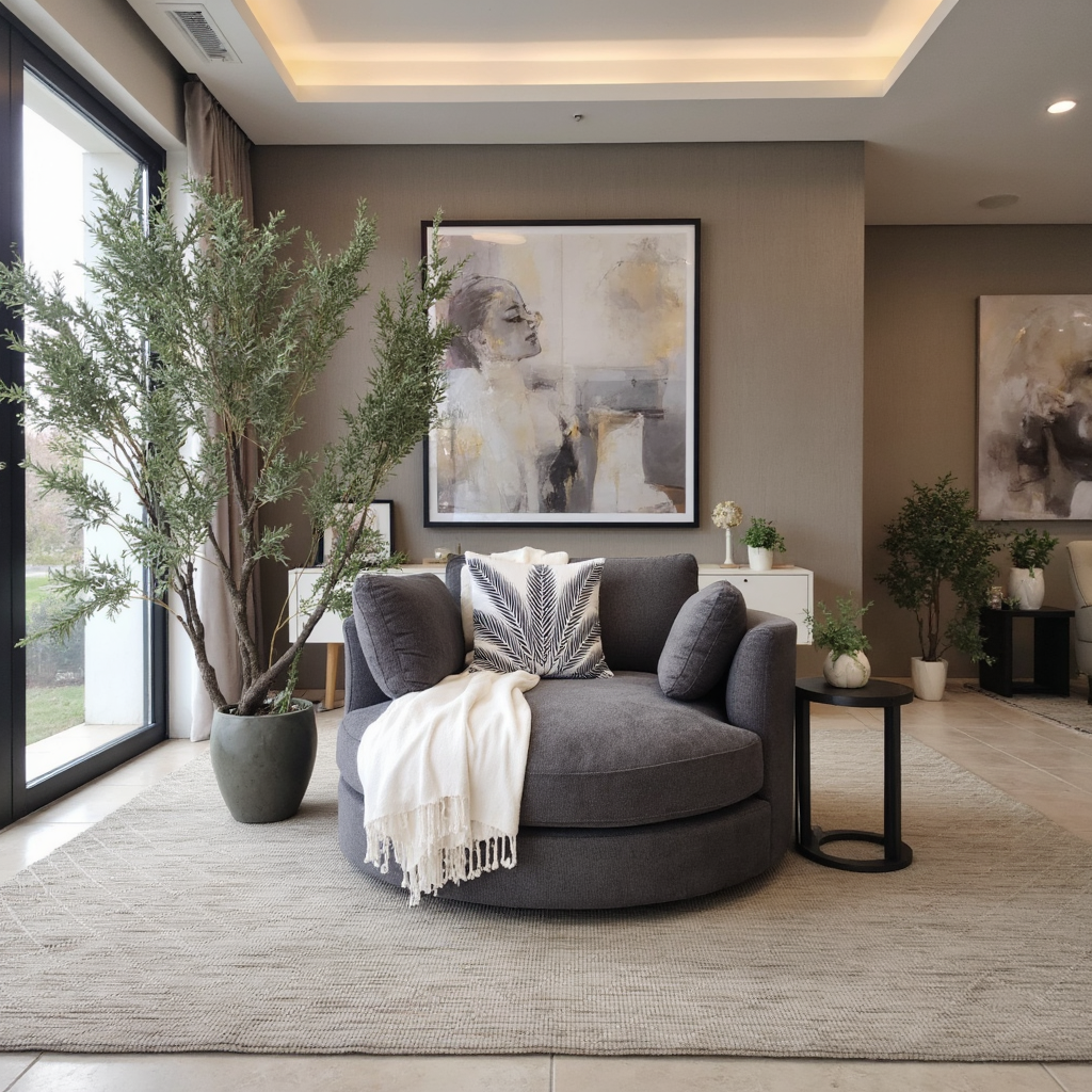 Oversized Cloud Soft Cuddle Chair In Grey Upholstery