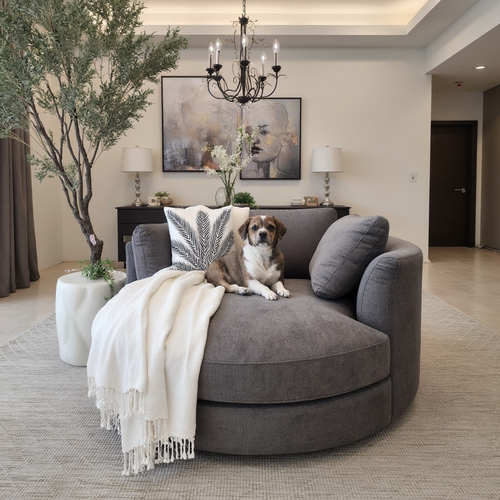 Oversized Cloud Soft Cuddle Chair In Grey Upholstery