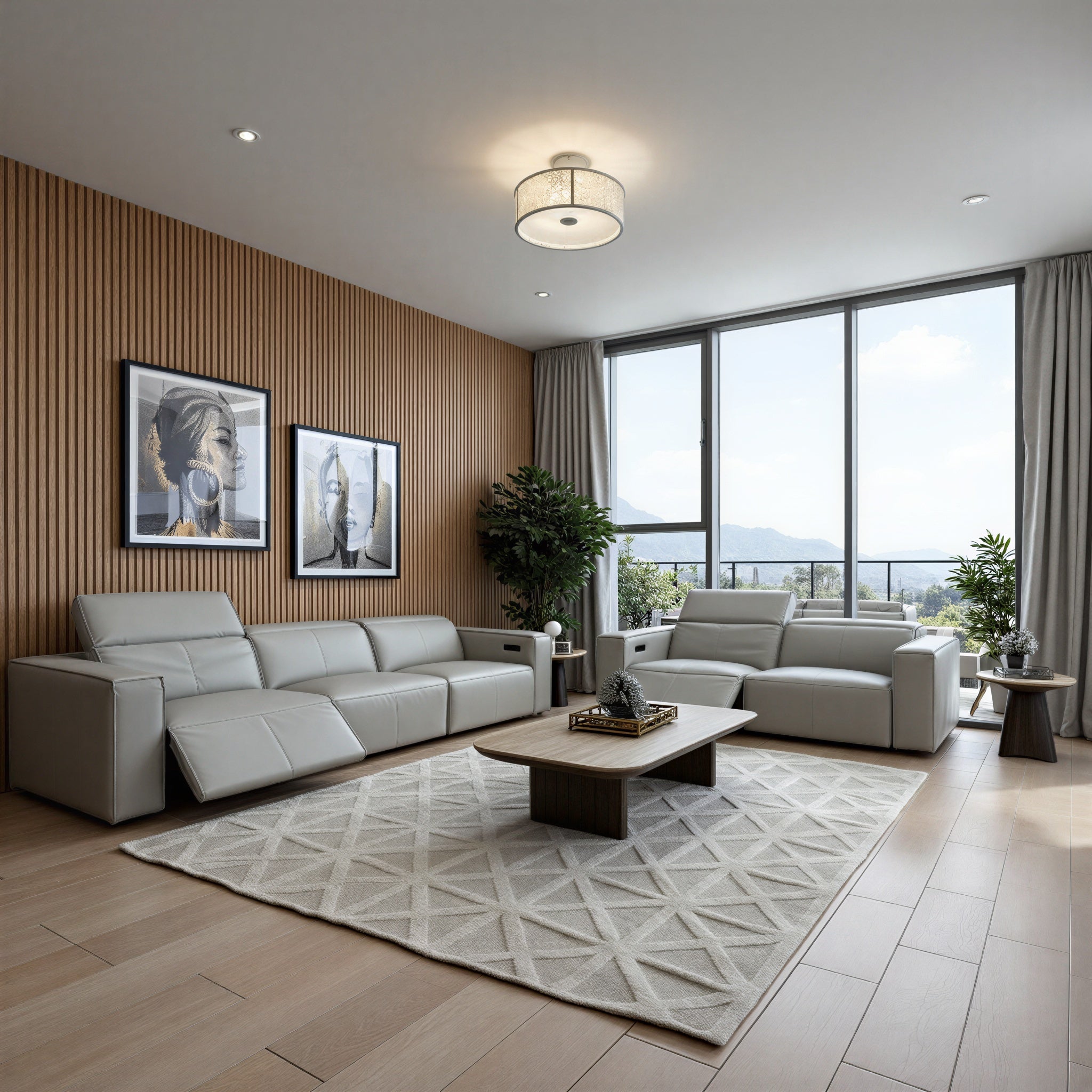 Xander 4+2 Seater Package In Light Grey 100% Premium Leather With Electric Motion