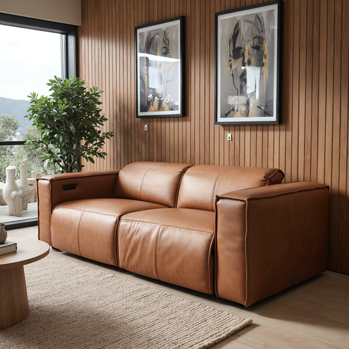 Xander 2 Seater With Electrics In 100% Premium Tan Leather