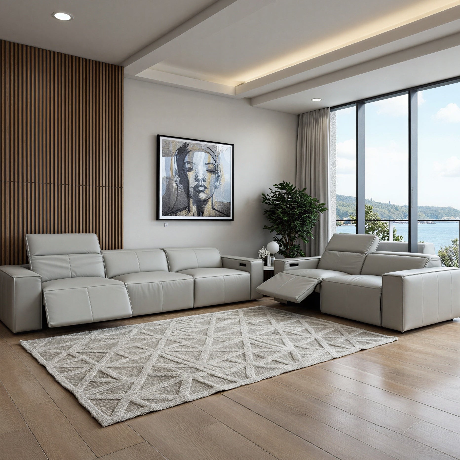 Xander 4+2 Seater Package In Light Grey 100% Premium Leather With Electric Motion