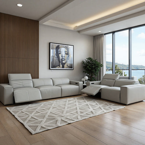 Xander 4+2 Seater Package In Light Grey 100% Premium Leather With Electric Motion