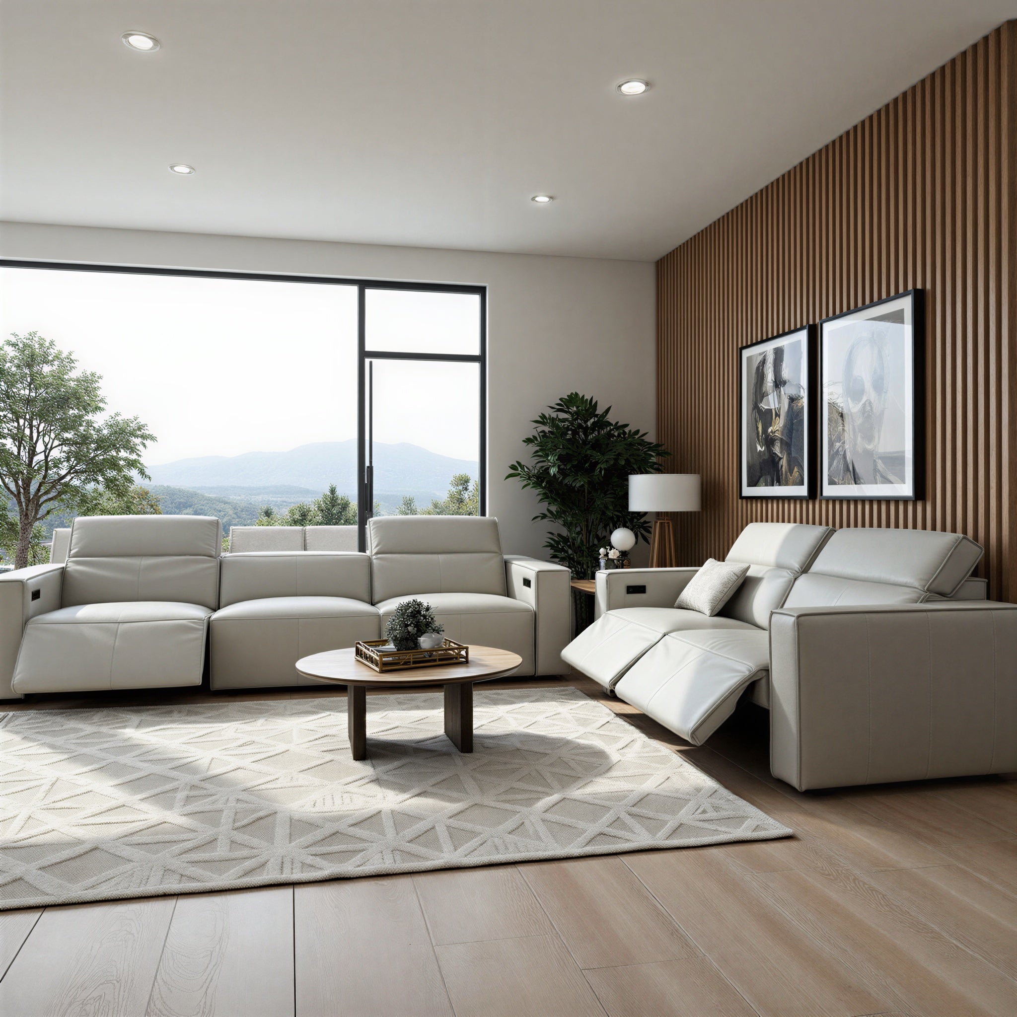 Xander 4+2 Seater Package In Light Grey 100% Premium Leather With Electric Motion