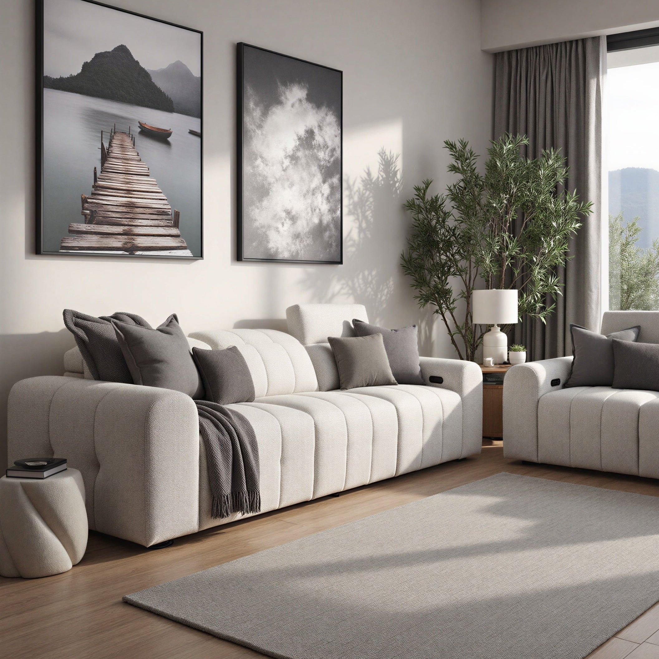 Calabria 4  Seater Dual Electric Recliners In Soft Grey