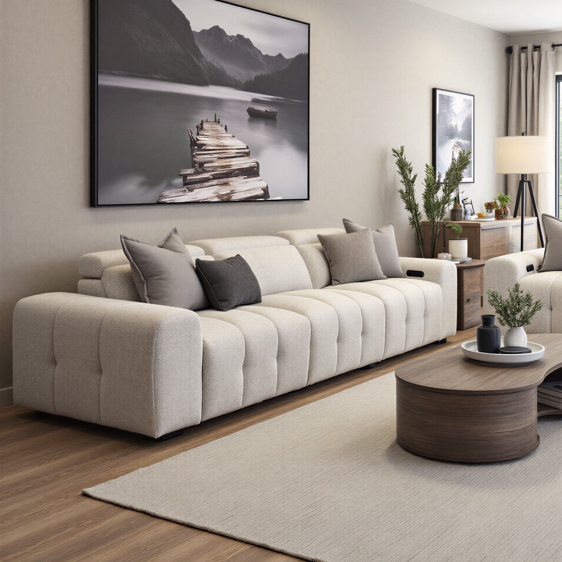 Calabria 4  Seater Dual Electric Recliners In Soft Grey