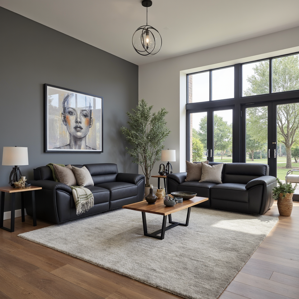 Phillipe 3+2 Seater Package in Matt Black Leather