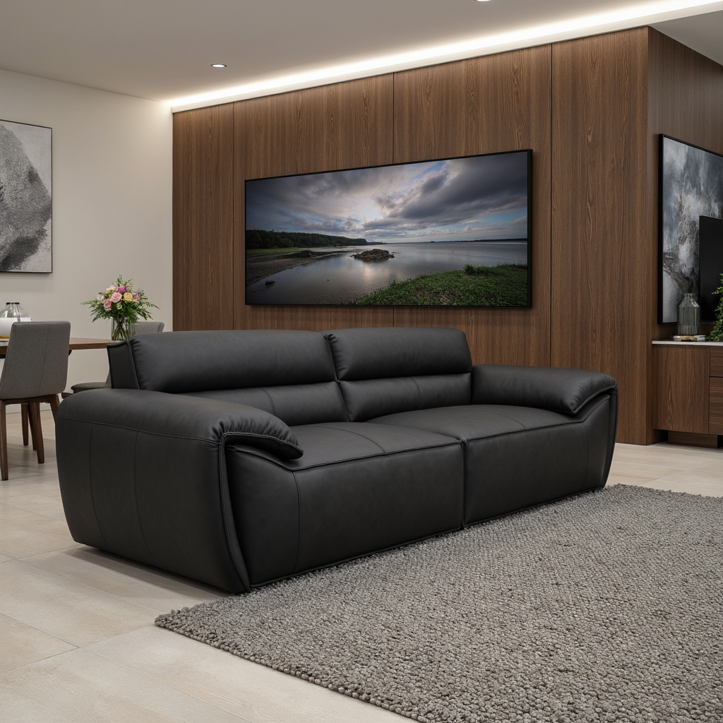 Phillipe 3 Seater In Matt Black Leather