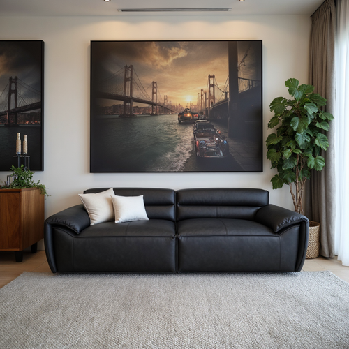 Phillipe 3 Seater In Matt Black Leather