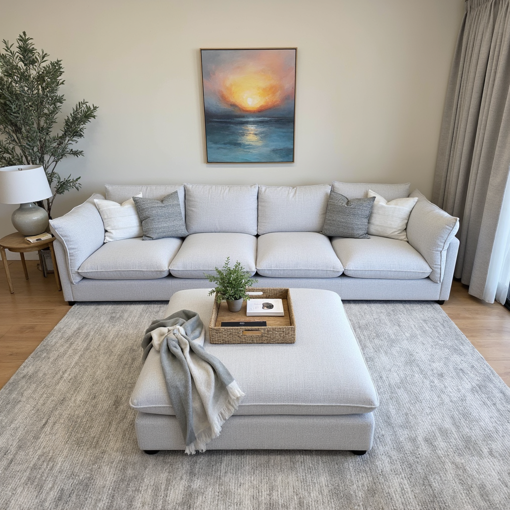 Savannah Cloud Soft Oversized 4 Seater With Ottoman In Grey