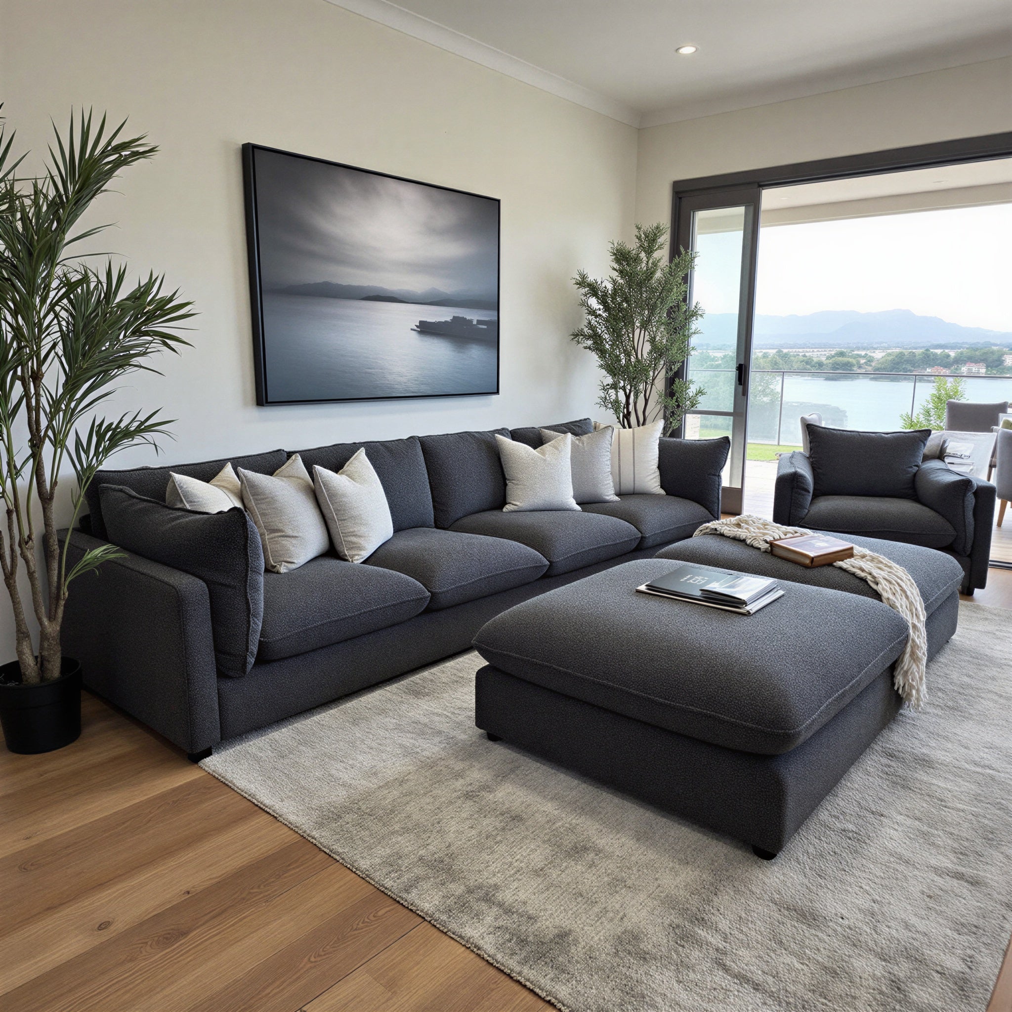 Savannah Cloud Soft Oversized 4 Seater With Ottoman In Charcoal