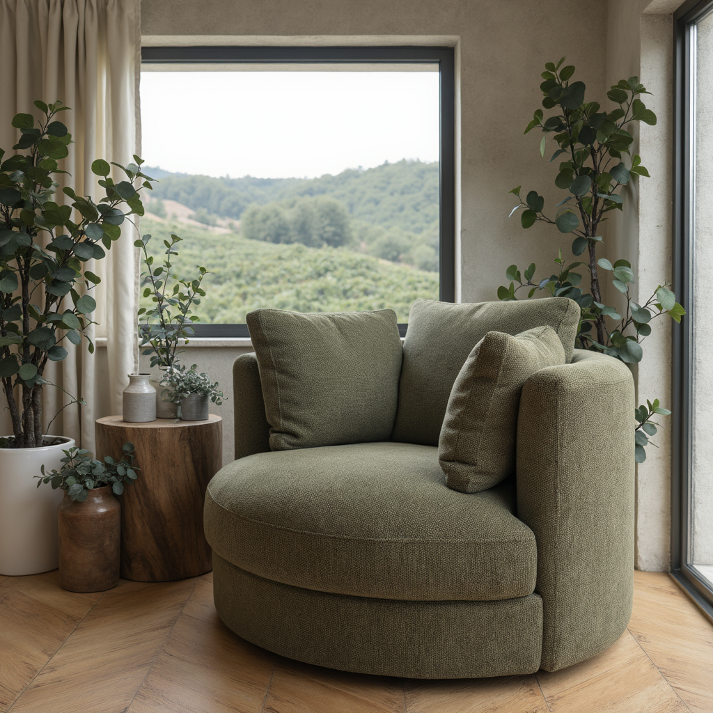 Cloud Soft Cuddle Chair In Pesto Green Upholstery
