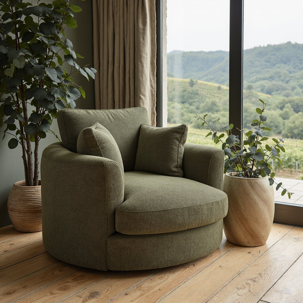 Cloud Soft Cuddle Chair In Pesto Green Upholstery