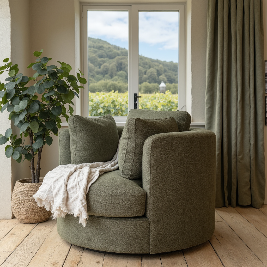 Cloud Soft Cuddle Chair In Pesto Green Upholstery