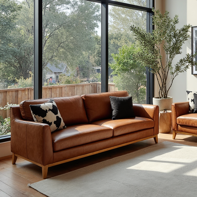 Carson 3 Seater Sofa In Tan Leather