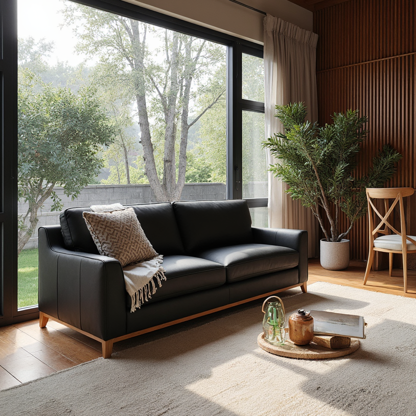 Carson 3 Seater Sofa In Black Leather