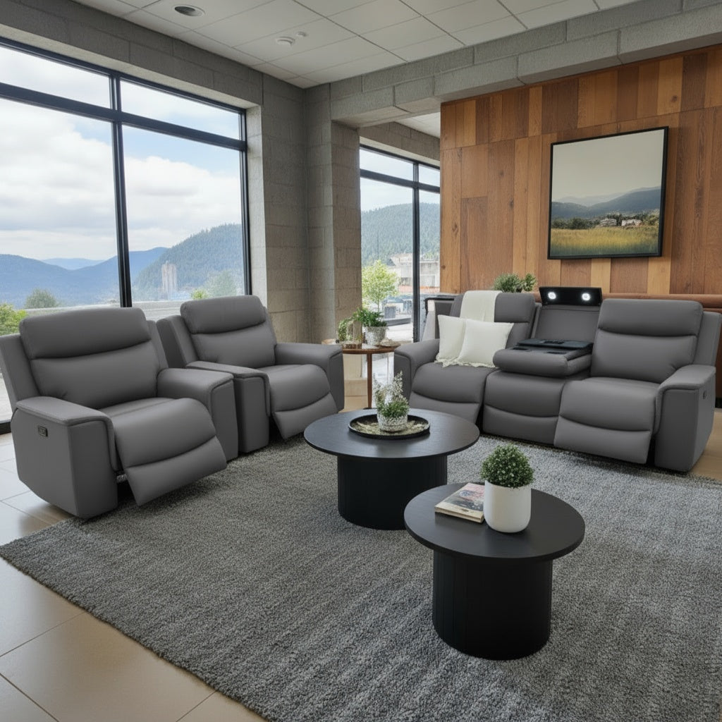 Newport 3+1+1 With Electric Recliners In Grey