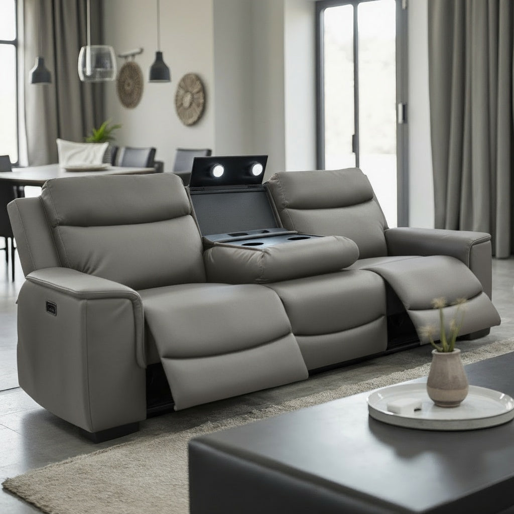 Newport 3 Seater With Electric Reclines In Grey
