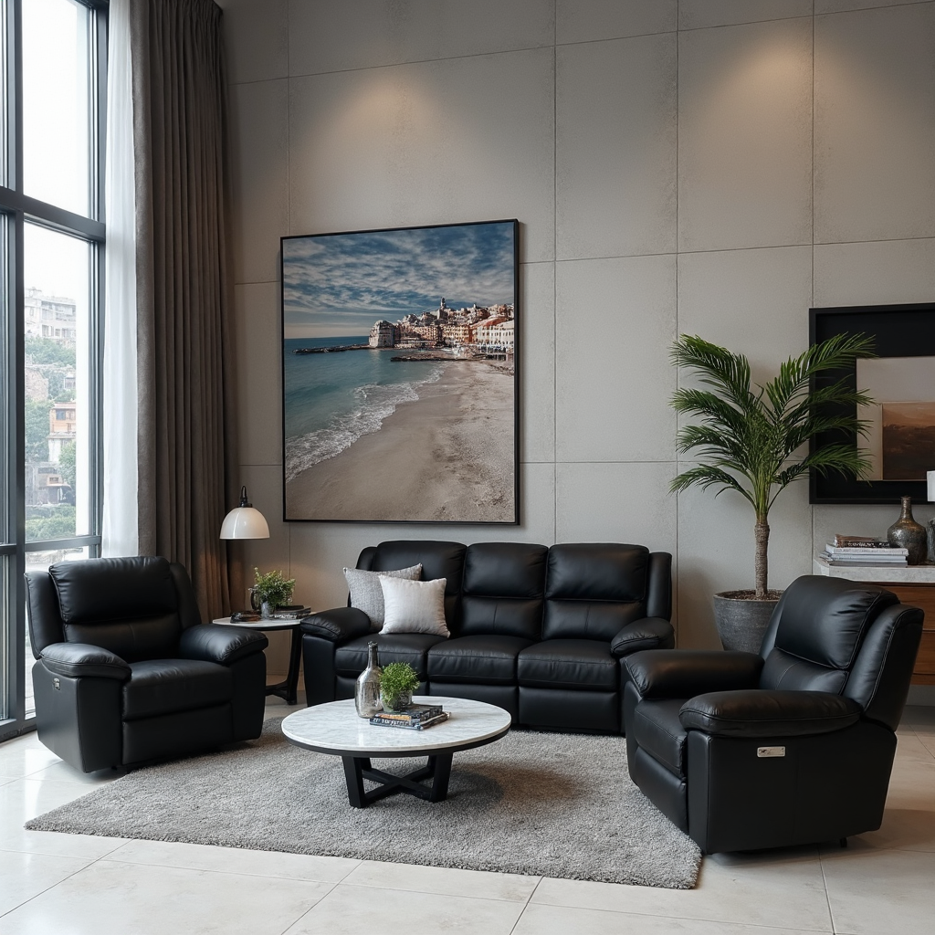 Michigan 100% Leather 3+1+1 Sofa Package In Black