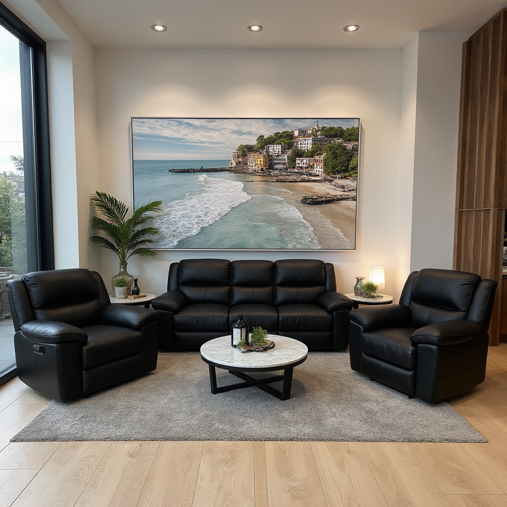 Michigan 100% Leather 3+1+1 Sofa Package In Black