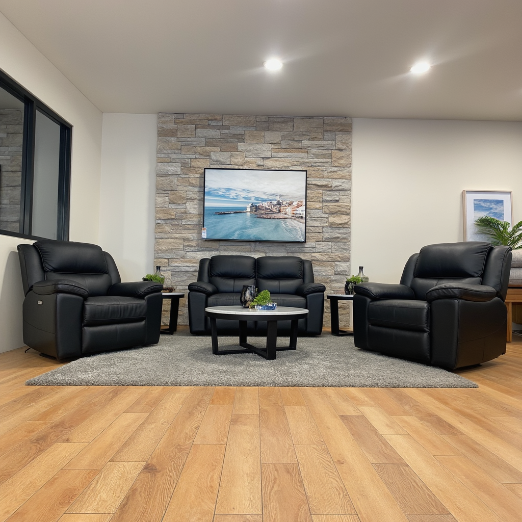 Michigan 100% Leather 2+1+1 Seater Package In Black