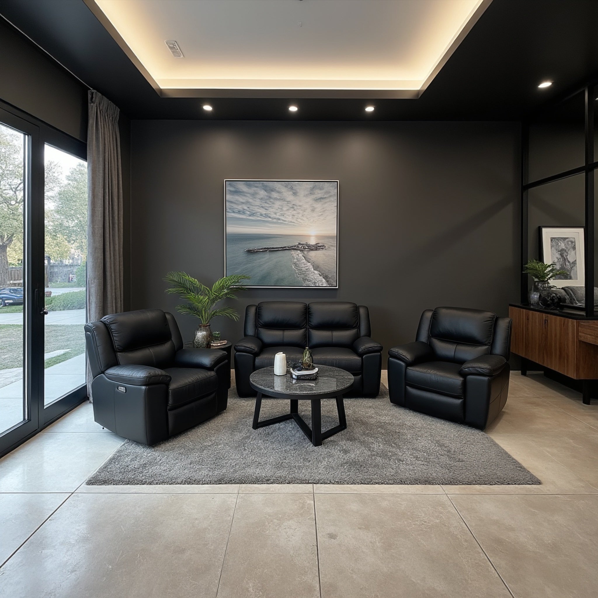 Michigan 100% Leather 2+1+1 Seater Package In Black