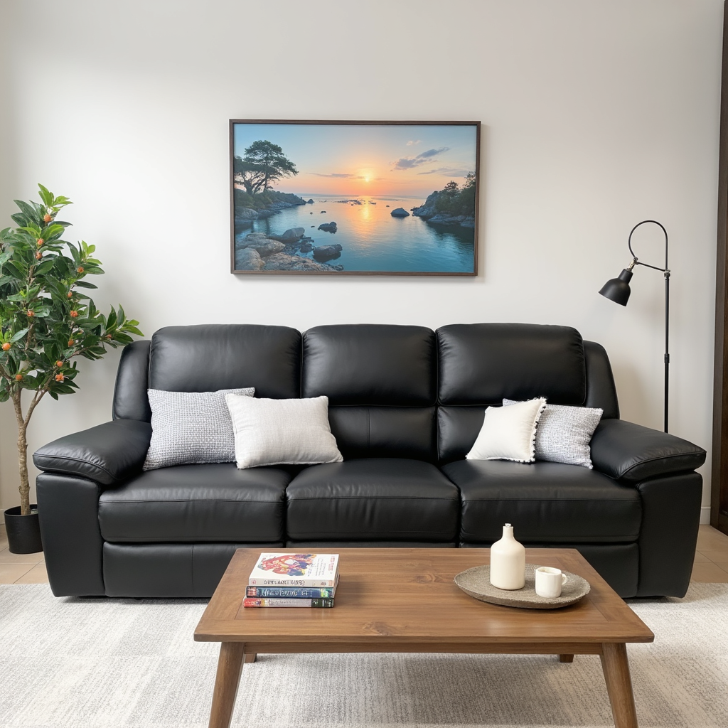 Michigan 3 seater with electric recliners in black leather