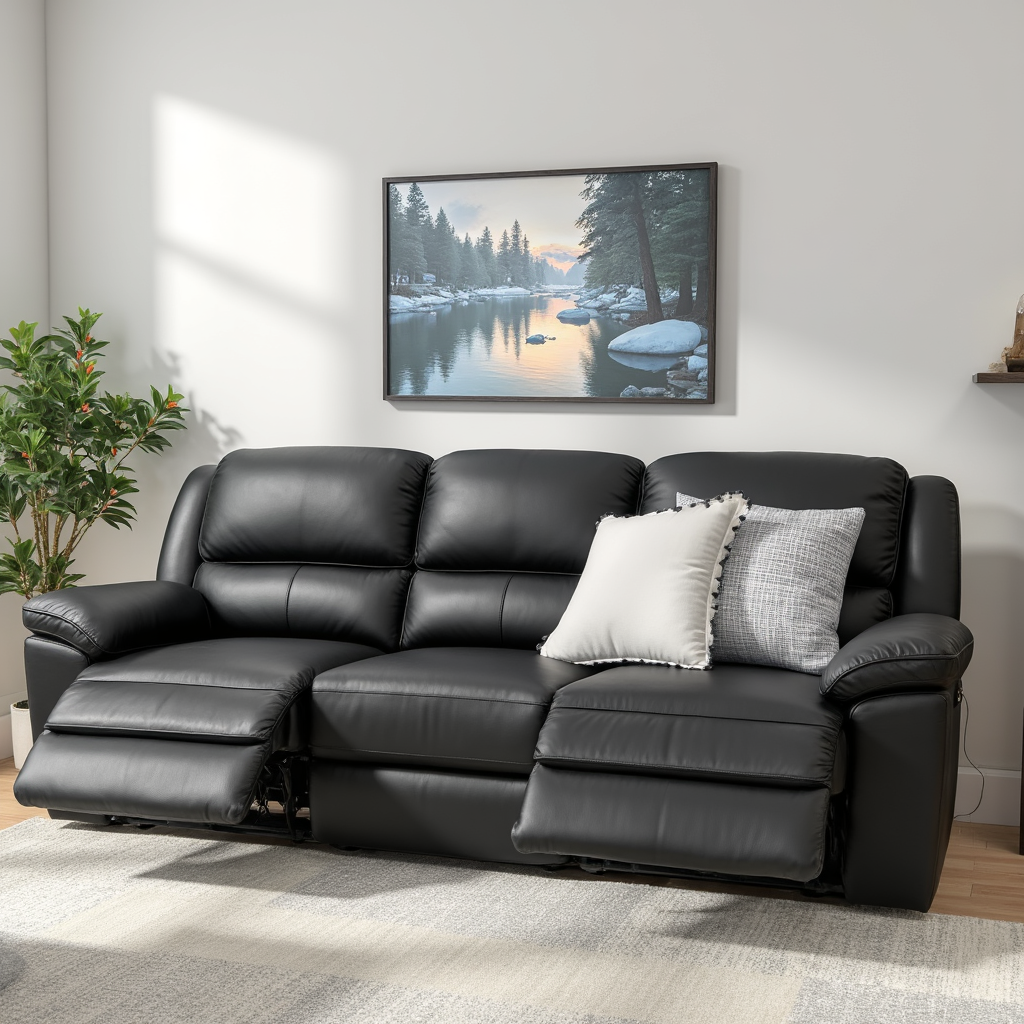 Michigan 3 seater with electric recliners in black leather