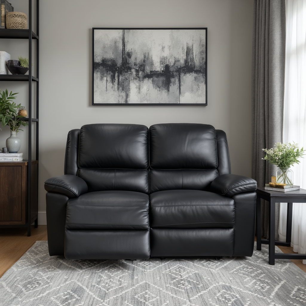 Michigan 2 seater with 2 electric recliners in black leather