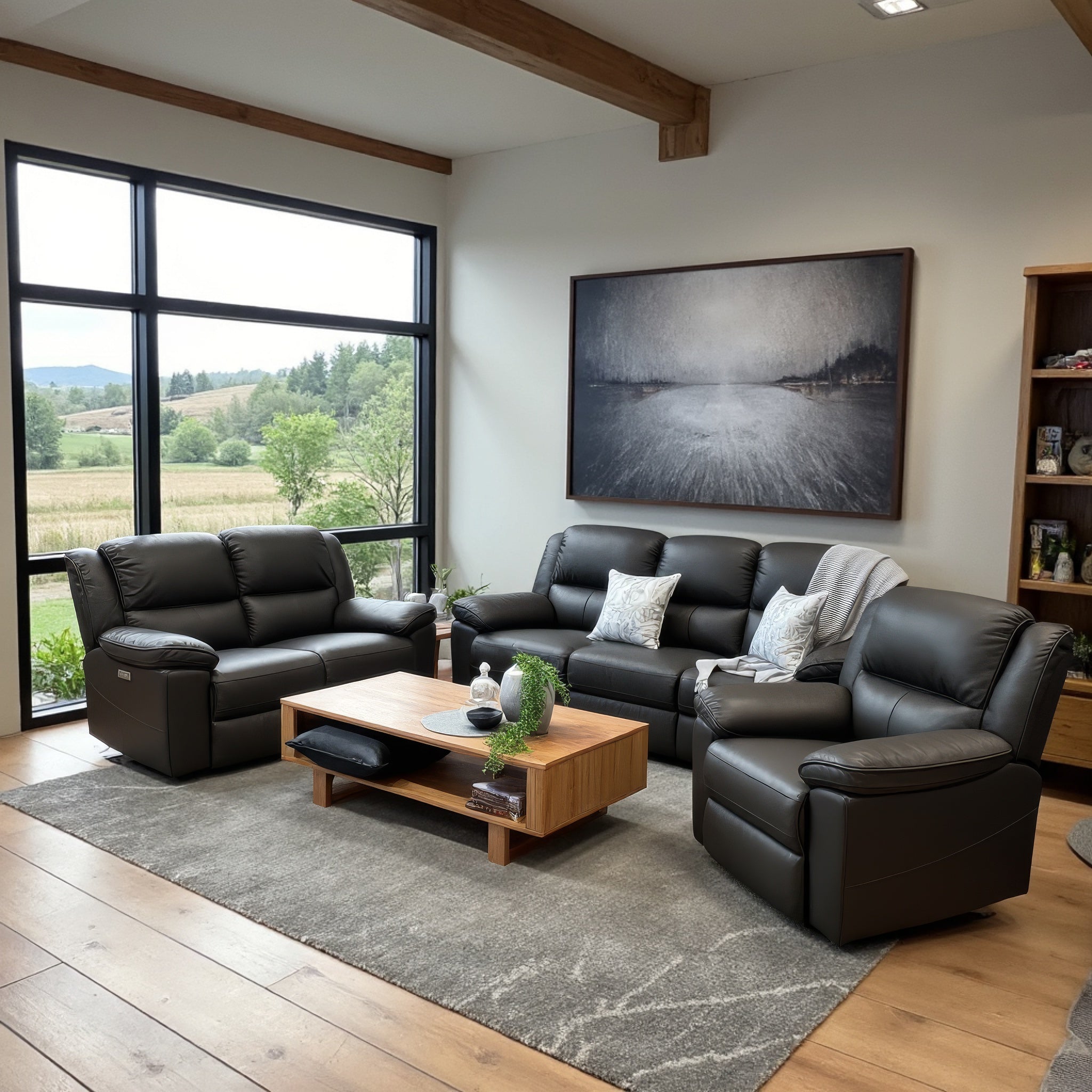 Michigan 100% leather 3+2+1 Recliner Package Black